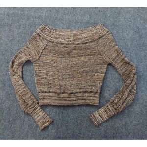 Free People Sweater Womens Small Brown Long Sleeve Off the Shoulder Crop Stretch